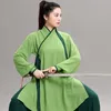 Ethnic Clothing Green Tai Chi Uniform Performance Costumes Silk Linen Martail Arts Clothes Wushu Chinese Warrior Costume Outfit TA20