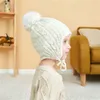 Bébé trucs accessoires chapeau mignon hiver chaud enfants filles garçons bébé solide chapeaux tricoté laine ourlet casquettes avec boule floue