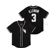 NCAA heren honkbal jerseys zanger 3 DJ Illenium gestikte jersey shirt hoogwaardige witte zwarte mode versie diamanten editie