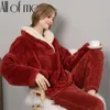 Winter Warm Pajamas Set Flannel Homewear Women Coral Fleece Sleepwear Plush Pyjamas Nightgown Pijamas Mujer Home Wear Suits PJs 220329