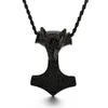 Large Big 316L Stainless Steel 53*82mm Wolf Hammer Thor Charm Pendant Necklace Chain For Mens Punk Biker Jewelry 4mm 22 Inch Silver/ Gold/ Black