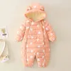 Neugeborenen Unten Parka Baby Strampler Herbst Winter Jungen Mädchen Kleinkind Cartoon Baumwolle Dicke Samt Baby Warme Overalls Schnee Tragen J220718