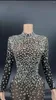 Jupes Strass Argent Brillant Robe Manches Longues Sexy Stretch Transparent Costume Soirée Célébrer Robes Anniversaire CollectionsJupes