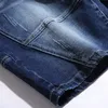 Koyu mavi yaz streç erkek denim şort klasik stil moda gündelik ince fit kısa kot erkek basit düz sokak kıyafetleri