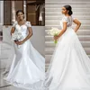 2022 Modeste À Manches Courtes Col En V Robe De Mariée Robes De Novia Dentelle Florale Femmes Robes De Mariée Pour La Mariée Avec La Queue B051626