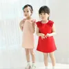2022 Nowa bawełniana kamizelka Dress Moda O-Neck Bez Rękawów Kwiaty Dziewczyny Sukienki Lato Kobiet Odzież Czerwona Krótka Dress