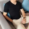 T-shirts pour hommes Été 2022 Hommes coréens à manches courtes tricotés Slim Fit Casual Tee-shirts Homme Mode Business Couleur Solide Col V L17Men'