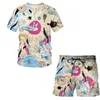 Männer Trainingsanzüge 2022 Sommer Herren Abstraktes Muster Männer 3D Sea World Kurzarm Lässige Mode T-shirts Shorts Brief Gedruckt Kleidung