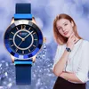 Armbandsur Rhinestone Fashion Quartz Mesh Steel Watch for Women Causal Blue Ladies Bayan Kol Saati Classy Luxury Clockwristwatches
