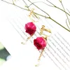 Dangle Chandelier 1Pair Doğal Kurutulmuş Çiçek Küpe Altın Pembe Gül Petal Kadınlar Damla Küpe Parti Gerçek Kuru Takı