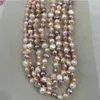 Handgeknüpfte Halskette, natürlich, 7–8 mm, weiß, lila, rosa, Süßwasserperlen, Pulloverkette, Barockperle, 152,4 cm