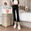 Micro-Loose Women Jeans 2021 Female Autumn Korean Style Eight-Point Section High Waist Wide-Leg cropped Flared Pants Summer D L220726