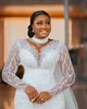 2022 Plus Size Arabo Aso Ebi Sheer Neck Abito da sposa a sirena Maniche lunghe Abiti da sposa sexy Abiti su misura