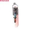 WOJIAER New 7 Chakras Vintage Men Pendant Hexagonal Point Lapis Stone For Women Jewelry BO981