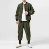 Men's Tracksuits Men de duas peças Homens de duas peças estilo chinês Tang Inverno de beisebol grossa uniforme de algodão Jaqueta de algodão Plue Size Lã de cordeiro vintage