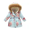 Thicker Warm Jackets For Girls Big Size Heavy Flower Hooded Outrunner Plus Velvet 2-10 Year Children Jackets Birthday present J220718