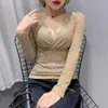 Women's T-Shirt Style Sexy V-neck Lace Top Fashion Western Hollow Long Sleeve