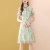 Evnisi Green Chiffon Print Dress Summer Floral Dress Bohemian Ruffle A-Line Dresses Beach Side Vestidos 220516