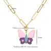 Pendant Necklaces Butterfly Necklace Pink Purple Enamel Dripping Oil For Women Fashion Summer Jewelry GiftPendant