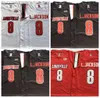 NCAA Lamar Jackson College Football Jerseys Vintage Black # 8 L.Jackson Red Białe Szyte Koszule Męskie S-XXXL