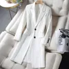 Women's Suits & Blazers Spring Autumn Women's Jacket 2022 Vintage Black White Long Blazer Female Outerwear Chic Tops Lady Suit Casaco Fe