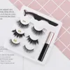 3 Pairs Magnets 3D Chemical Fiber False Eyelashes Set Waterproof Reuse With Tweezers Magnetic Liquid Eyeliner Beauty Makeup Tools LT0077