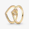 100% 925 Sterling Silver Playful Love Elevate Heart Wishbone Ring Set per le donne Anelli di nozze Accessori per gioielli di moda
