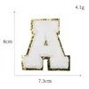 Notions Chenille Letter Patches with Gold Glitters Sew on Varsity Initial Patch White Iron on Alphabet Appliques for Team Costume Decoration 8cm