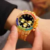Hommes glacé montre de luxe diamant or acier inoxydable montre-bracelet à Quartz montre mâle horloge cadeau Relogio Masculino