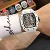 Смотреть дизайнер наручных часов Рича Миллес углеродного волокна выдолблена мужские автоматические механические часы с белой лентой личности и