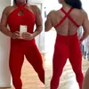 Drop Shipping Red Booty Bodysuit Fitness Rompers Womens Jumpsuit Backless Halter Across Playsuit Sexy Bodysuit T200509