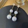 Pendientes largos de perlas de imitación, pendientes colgantes con borlas geométricas, pendientes colgantes de boda con diamantes de imitación para mujer, joyería coreana de moda