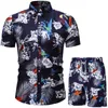 Conjunto masculino de 2 peças Shorts de verão Camisa masculina estampada e roupa de praia moda havaiana roupas 220615