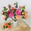 Artificial Silk 3 Heads Rose Flowers Bouquets Simulated Core Spun roses Wedding Home Decoration Flower Bouquet by sea T9I001913