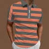 T-shirts pour hommes Hommes Tshirt Casual Stripe horizontale Imprimer Zipper Turn Down Collier à manches courtes Beach Graphic Tees Vintage Hawaiian Tops Mâle