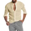 Chemisier en lin pour hommes à manches courtes boutons baggy été solide confortable pur coton et lin décontracté chemises de vacances en vrac Tee Tops 220614