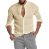 Mens linnen blouse korte mouw baggy knoppen Zomer Solid comfortabel Puur katoen en linnen Casual losse vakantie shirts T -shirts Tops 220614