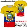 ECUADOR t shirt numero nome personalizzato su misura ecu t shirt nazione bandiera ec repubblica spagnola college ecuadoriano stampa p o abbigliamento 220616