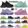 Fashion Triple S Clear Sole حذاء كاجوال أسود وردي نيون أخضر رياضي أحمر أزرق أبيض أحذية رياضية فيروزي فاتح تان معدني فضي رجالي نسائي أبي باريس منصة رياضية