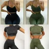 Tenue de yoga ensemble côtelé sans couture vêtements d'entraînement pour femmes haut court T-Shirts Leggings de gymnastique 2/3/4 pièces costumes de sport vêtements de FitnessYoga