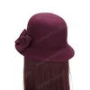 Fashion Spring Autumn Vintage Women Artificial Wool Bucket Hat Bow Felt Hatts Ladies Bomull Blandad fast färg Top Cap