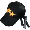 2022 New Stingy Brim Hats 3 Star Trucker Cap Black Canvas Star Baseball Caps Trend Hat Spring/summer