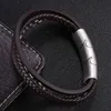 Charm Bracelets Male Jewelry Brown Leather With Stainless Steel Chain Stitching Combination Men Magnetic Clasp Punk Accessories SP0998Charm