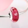 925 Silver Fit Pandora Charm 925 Pulsera Plata Rosa corazón Murano Glass Beads charms set Colgante DIY Fine Beads Jewelry
