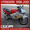 Carrosserie pour HONDA Interceptor VFR800R VFR 800RR 800 CC RR 98-01 Bodys 128No.30 VFR800RR 800CC VFR800 Rouge argent 98 99 00 01 VFR-800 RR 1998 1999 2000 2001 Kit de carénage