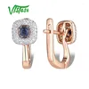 Brincos dourados parafuso para trás para mulheres 14K 585 Rose Sparkling Blue Sapphire Luxury Diamond Weding Bandário Fine JewelryClip-O