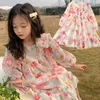 Aankomstmeisjes mode chiffon jurk elegante bloemenbloem lente zomer prinses jurken jurken voor vrouwen 220707