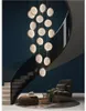 Pendant Lamps Modern Golden Round Acrylic LED Staircase Chandelier Creative Design Duplex Building Loft Villa Spiral Long ChandelierPendant