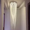 リビングルームのための現代階段シャンデリアクリスタルチェーンランプLEDの家の装飾ライトフィクスチャの高級ラウンド大きな屋内照明