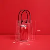 Juldekorationer Clear PVC Tote Bag for Women Eco Friendly Transparent Present Packaging Påsar med handplast Shopping Cosmeti8800307